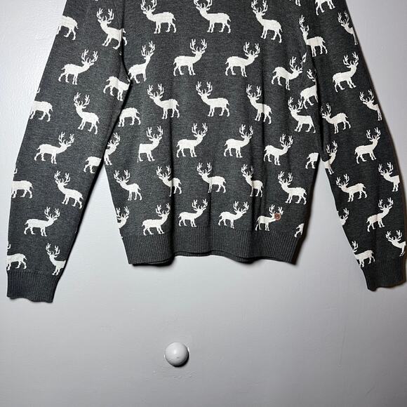 Lerros XL Reindeer Knit Sweater Gray Crewneck Winter Holiday Nordic Pullover - Picture 10 of 11